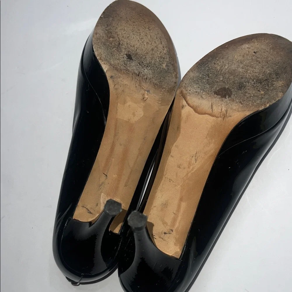 Stuart Weitzman Glossy Black Peep-Toe Heels - Picture 9 of 10
